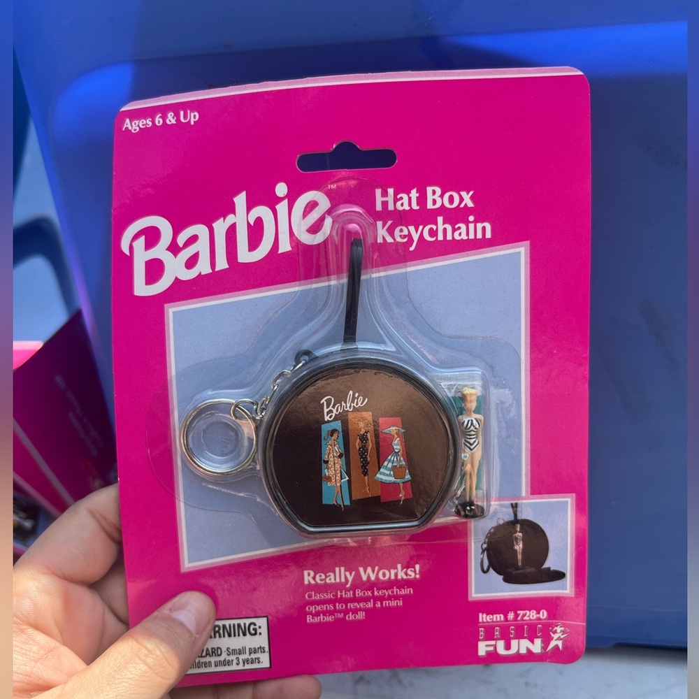 Vintage Barbie Hat Box Keychain with Mini Doll